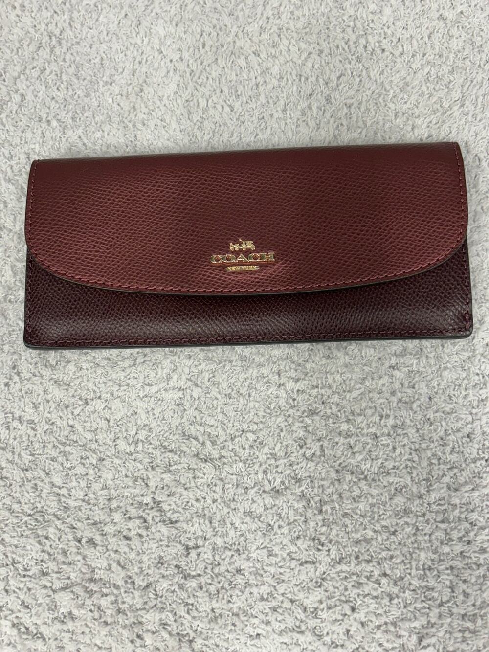 Coach Burgundy Pebbled Leather Long Flap Wallet F52845 #76945